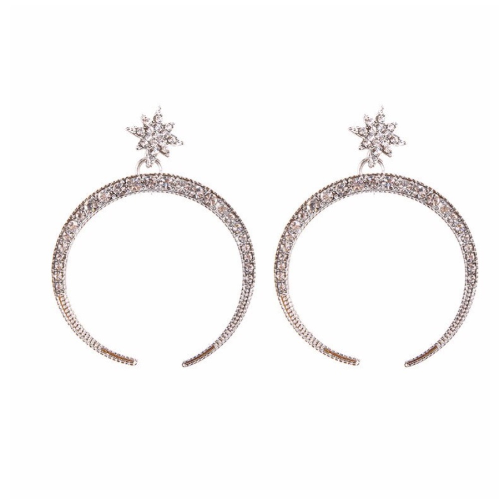 New Rhinestone Star Moon Charms Drop Earrings